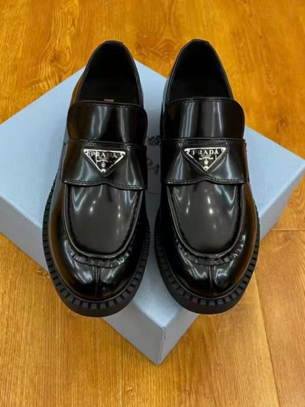 Prada Black Leather Flat Loafers
